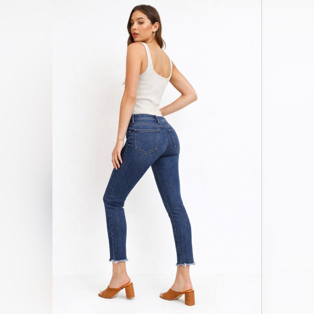 Just Black Denim High Rise Skinny Jeans Raw Hem Size 26 Dark Wash USA BP129J